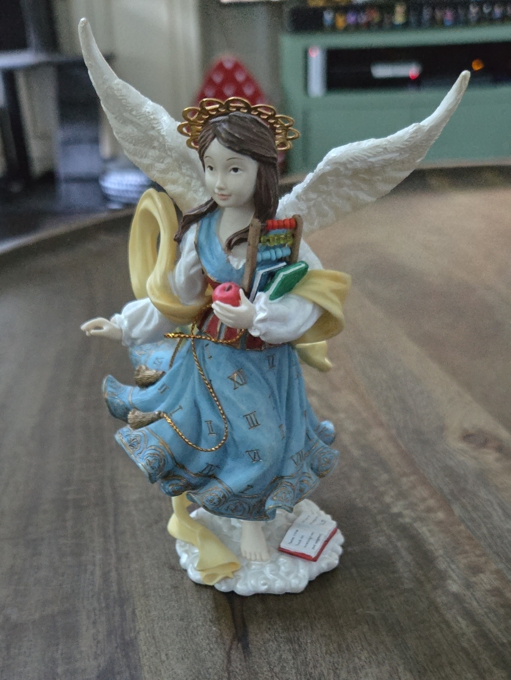 Vintage 2001 Porcelain Angel Figurine in Blue Dress - Decorative Home Art